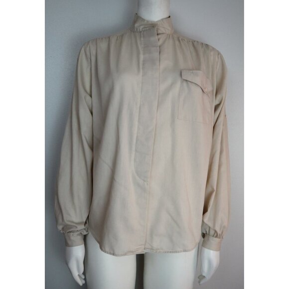 VINTAGE WOMEN'S BEIGE BUTTON-UP BLOUSE - SHIP'N SHORE COLLECTIBLES - SIZE 6 - Picture 1 of 11